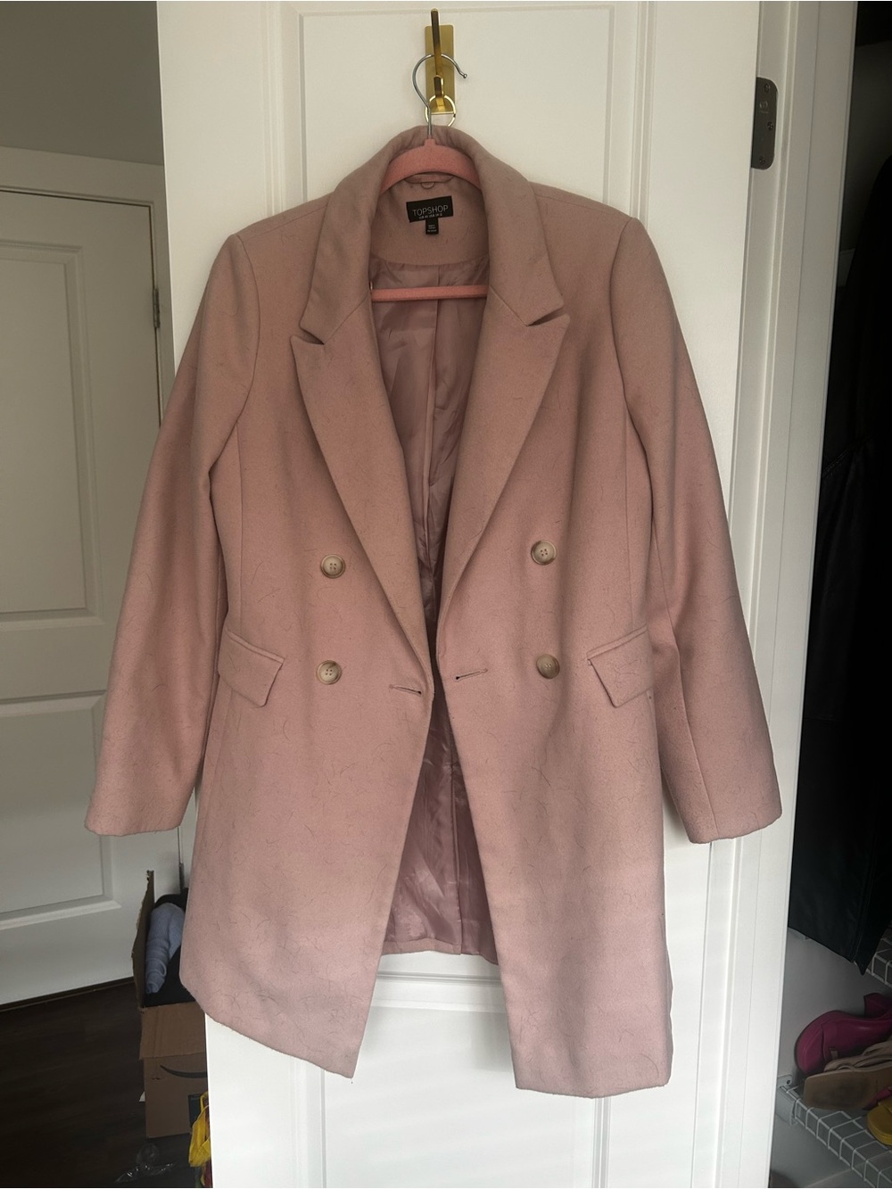 Topshop Dusty Pink Double-Breasted Pea Coat